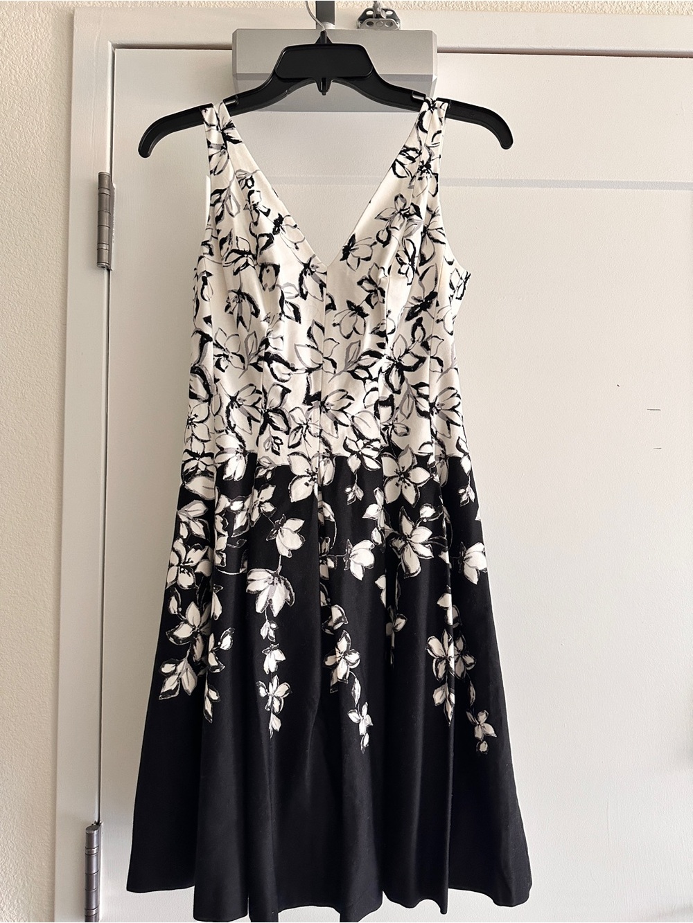 Ralph Lauren Black and White Floral V-Neck Mini Dress